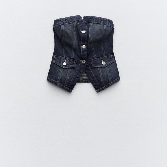 New Zara Strapless Denim Top - Picture 3 of 7